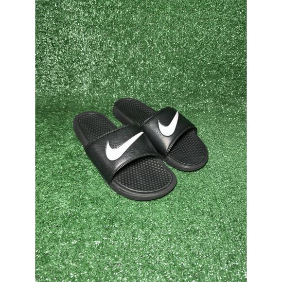 Nike Benassi JDI Sandals Mens Size 11 Black Swoosh Logo Slip On Slides Comfort - Picture 2 of 8